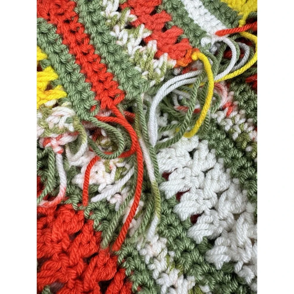 Handmade Crochet Blanket Afghan Throw 36x70 Green,‎ Orange, Yellow, White SOFT